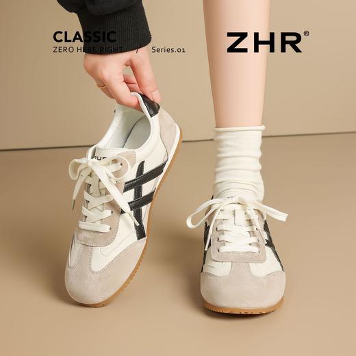 ZHR头层牛皮德训鞋女2026春季超软小白鞋女轻便平底休闲鞋阿甘鞋 商品图0