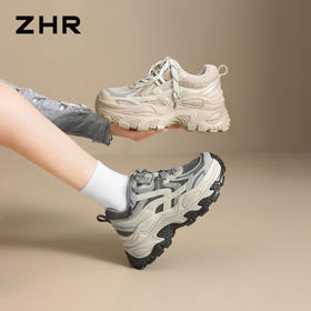 ZHR则则老爹鞋女2026夏季新款厚底增高轻便休闲银色跑步鞋运动鞋