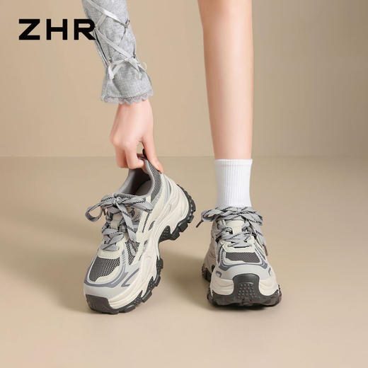 ZHR则则老爹鞋女2026夏季新款厚底增高轻便休闲银色跑步鞋运动鞋 商品图2