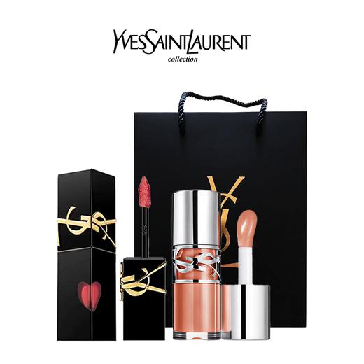 【送礼袋】YSL/圣罗兰明星双色口红2件套  爱心黑管唇釉5.5ml +啵啵唇冻唇釉6ML  香港/国内随机发货 商品图1