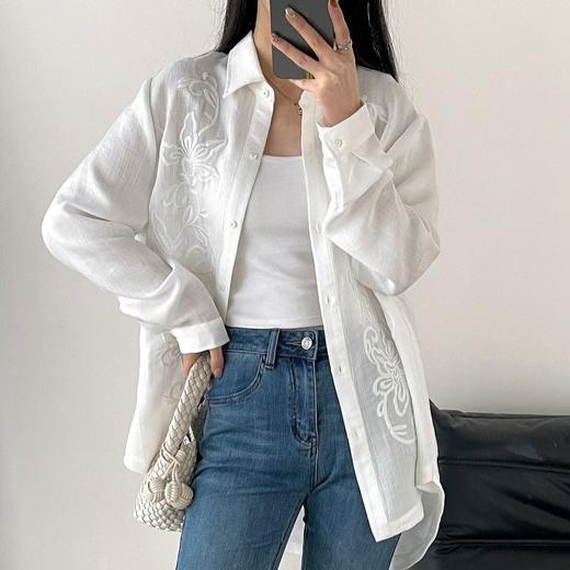 （3-5天发货）Five-apc重工刺绣亚麻棉白衬衫，穿出自由恣意腔调，万针浮雕刺绣，低调中透着华丽感 商品图12