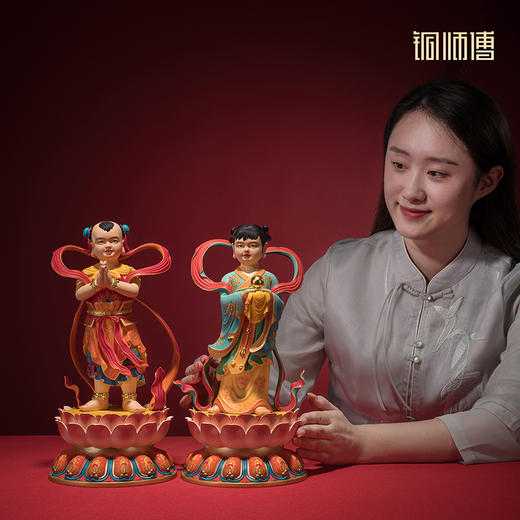 铜师傅《金童玉女》客厅桌面中式铜摆件 家居吉祥装饰工艺品礼物 商品图5