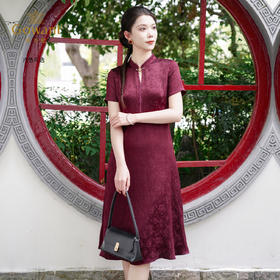 乔万尼2026夏季新款桑蚕丝连衣裙100%真丝旗袍中长款提花EK2E173