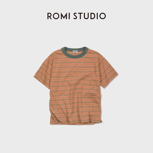 ROMI STUDIO“慵懒随性”复古撞色砂洗肌理感圆领短袖T恤RWDSSD1754 商品图0