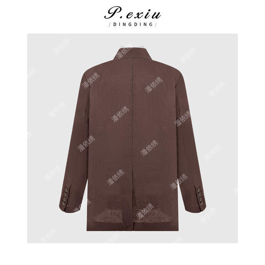 PanYiXiu/潘依绣 100%亚麻复古高级宽松百搭明线长袖V领西装外套 Q69422 商品图1