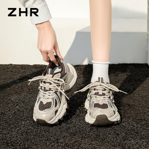 ZHR厚底老爹鞋女2026年春夏季新款银色增高透气鞋子运动鞋软底休闲 商品图3