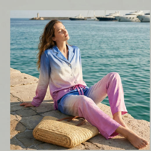 南法SJD soie jardin3#保加利亚玫瑰系列提花渐变印花桑蚕丝家居套装S322 商品图6