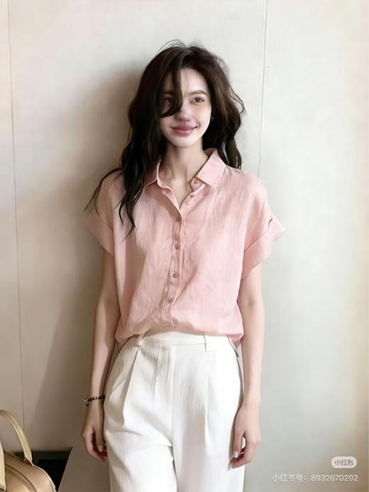 卷袖100%亚麻衬衣 商品图3