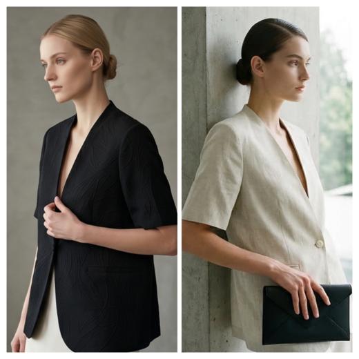 PALUOPO/PL19姆米弹力冠乐绉桑蚕丝V领重工提花简约百搭外套ES250072Z 商品图1