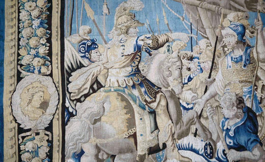 独角鹿西洋古董17世纪比利时佛兰德斯工坊出品宏大叙事主题羊毛挂毯《亚历山大远征：格拉尼库斯河战役》 商品图5