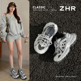 ZHR厚底老爹鞋女2026年春夏季新款银色增高透气鞋子运动鞋软底休闲