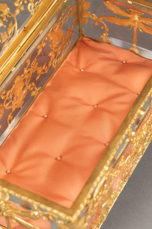 独角鹿西洋古董20世纪初法国出品新艺术风格蝴蝶花卉主题铜鎏金精雕嵌透明水晶珍宝盒 商品图8