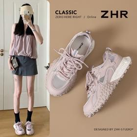 【猪皮垫】ZHR网面透气德训鞋夏季新款浅紫甜美阿甘鞋休闲运动鞋