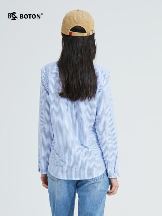 波顿春夏蓝白竖条纹长袖衬衫 女士设计感小众轻熟风 商品图1