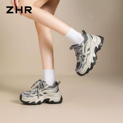 ZHR则则老爹鞋女2026夏季新款厚底增高轻便休闲银色跑步鞋运动鞋 商品图5