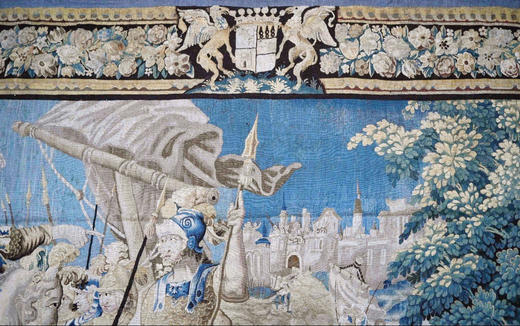 独角鹿西洋古董17世纪比利时佛兰德斯工坊出品宏大叙事主题羊毛挂毯《亚历山大远征：格拉尼库斯河战役》 商品图8