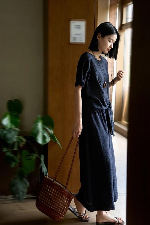 Katherine Maune天丝亚麻提花方格套装 | 雾蓝调素雅有意境，一整套上身瘦成纸片人 商品图2