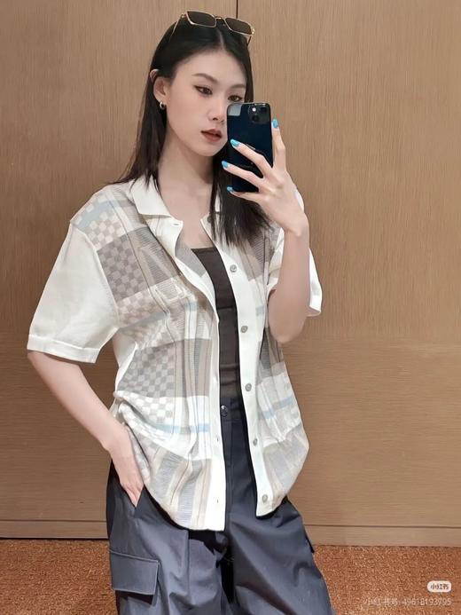 马户家格纹提花花卉针织短袖 商品图3