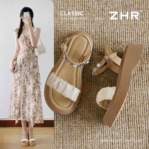 ZHR珍珠装饰厚底凉鞋女2026新款5cm显高显瘦百搭轻便透气凉鞋通勤 商品图1