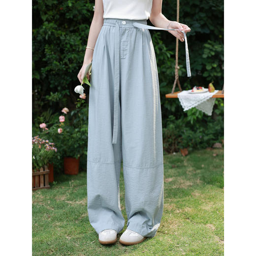 鹿向南「绿野晨息」蓝色休闲裤子女夏季巨好看松弛感薄款阔腿长裤 商品图0