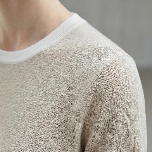 PALUOPO/PL高支桑蚕丝&棉圆领时尚拼色短袖百搭简约舒适T恤ES250310Z 商品图7