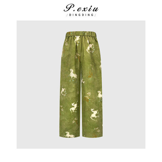 PanYiXiu/潘依绣100%亚麻高级感印花时髦显瘦松紧腰直筒休闲裤 Q52016 商品图0