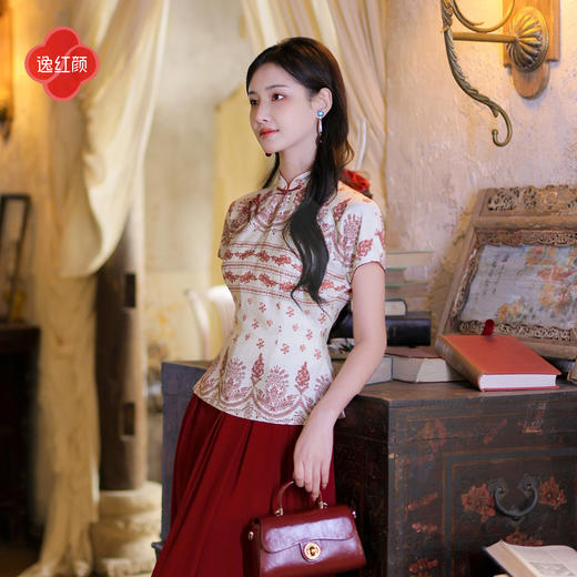 逸红颜《珑曦》26年夏新锦绣诗画新中式定位纹样人丝麻旗袍上衣女 商品图2