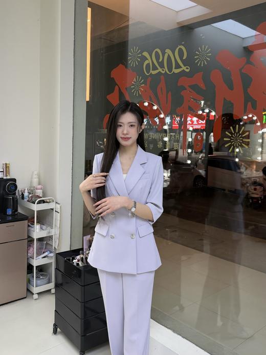 法小曼*子珍【芋泥啵啵】夏日紫色西装套装(预售7天) 商品图1