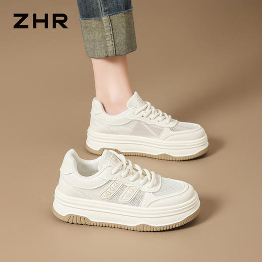ZHR厚底小白鞋女2026新款夏季透气轻便休闲鞋配裙子百搭软底板鞋 商品图4