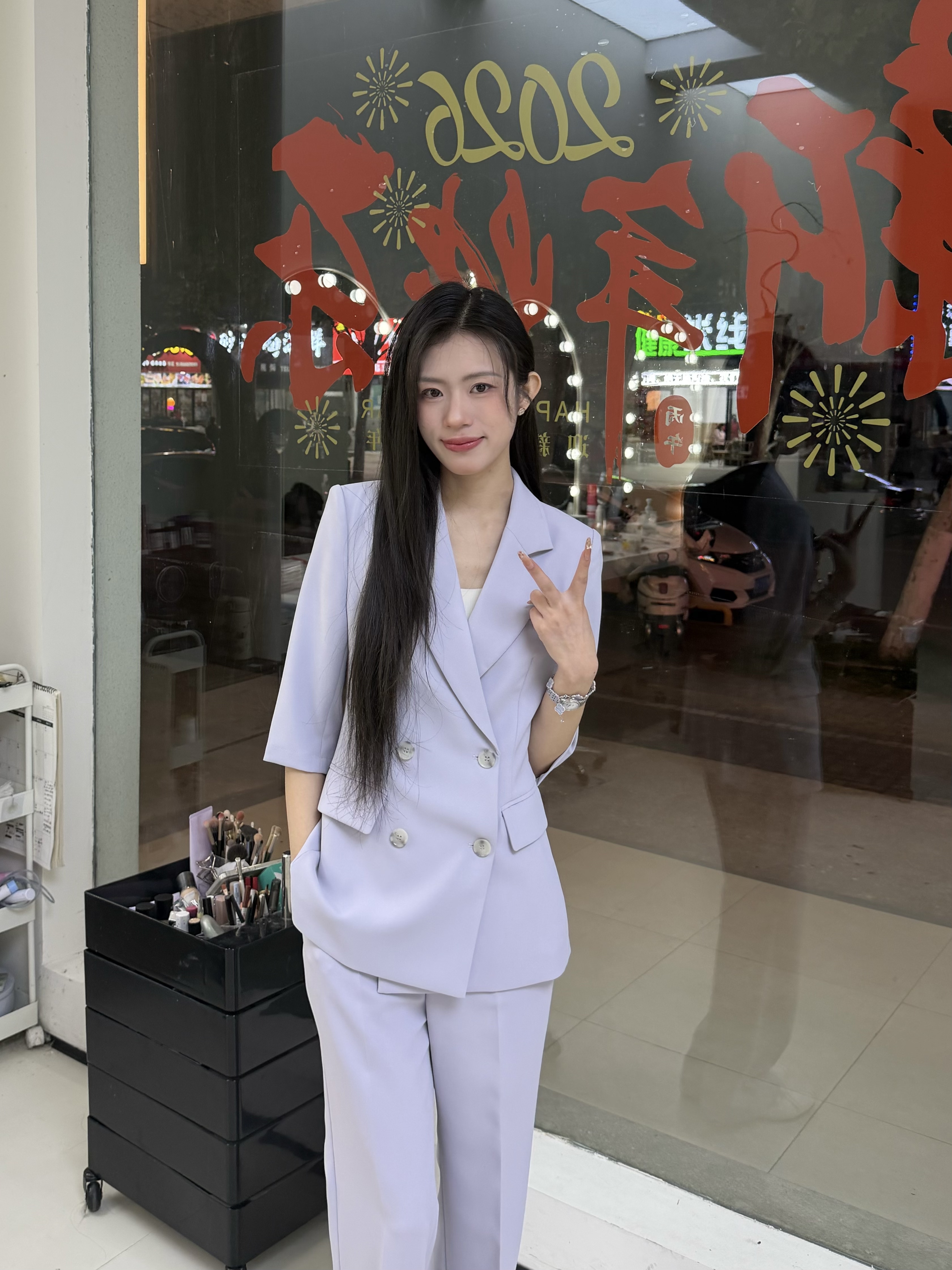 法小曼*子珍【芋泥啵啵】夏日紫色西装套装(预售7天)