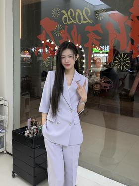 法小曼*子珍【芋泥啵啵】夏日紫色西装套装(预售7天)