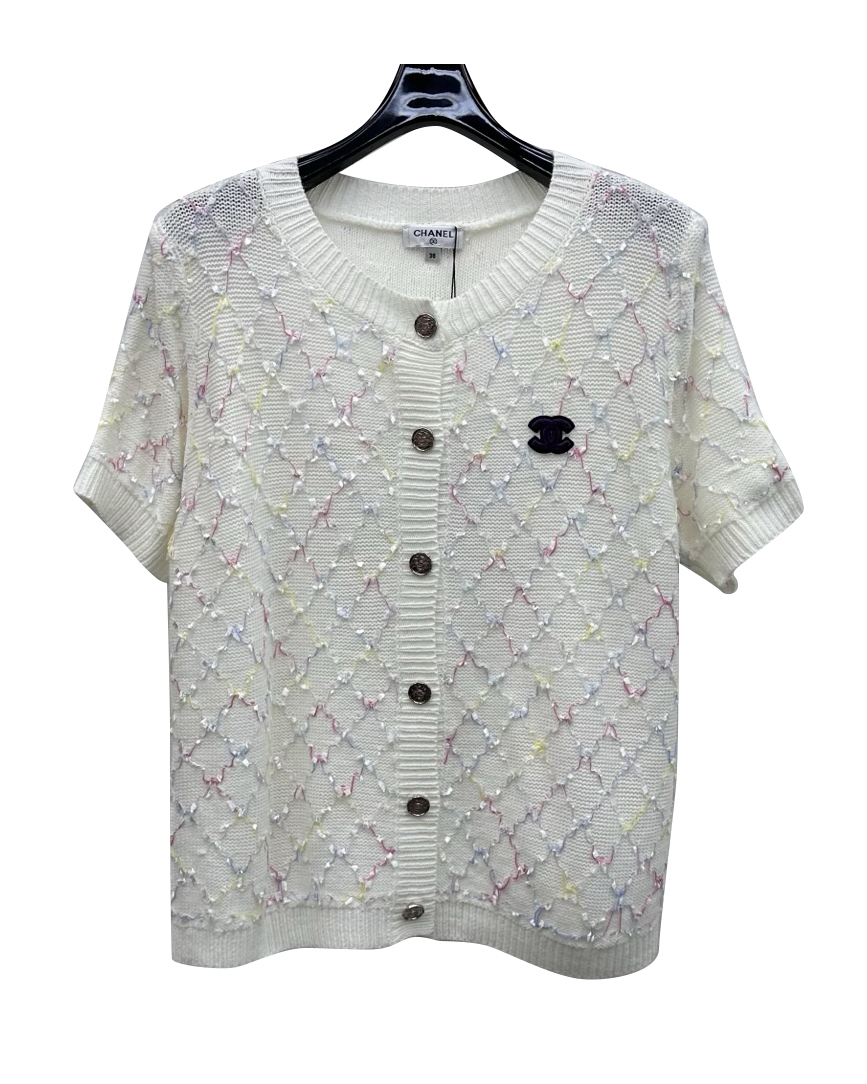 女款菱格短袖针织开衫ba025