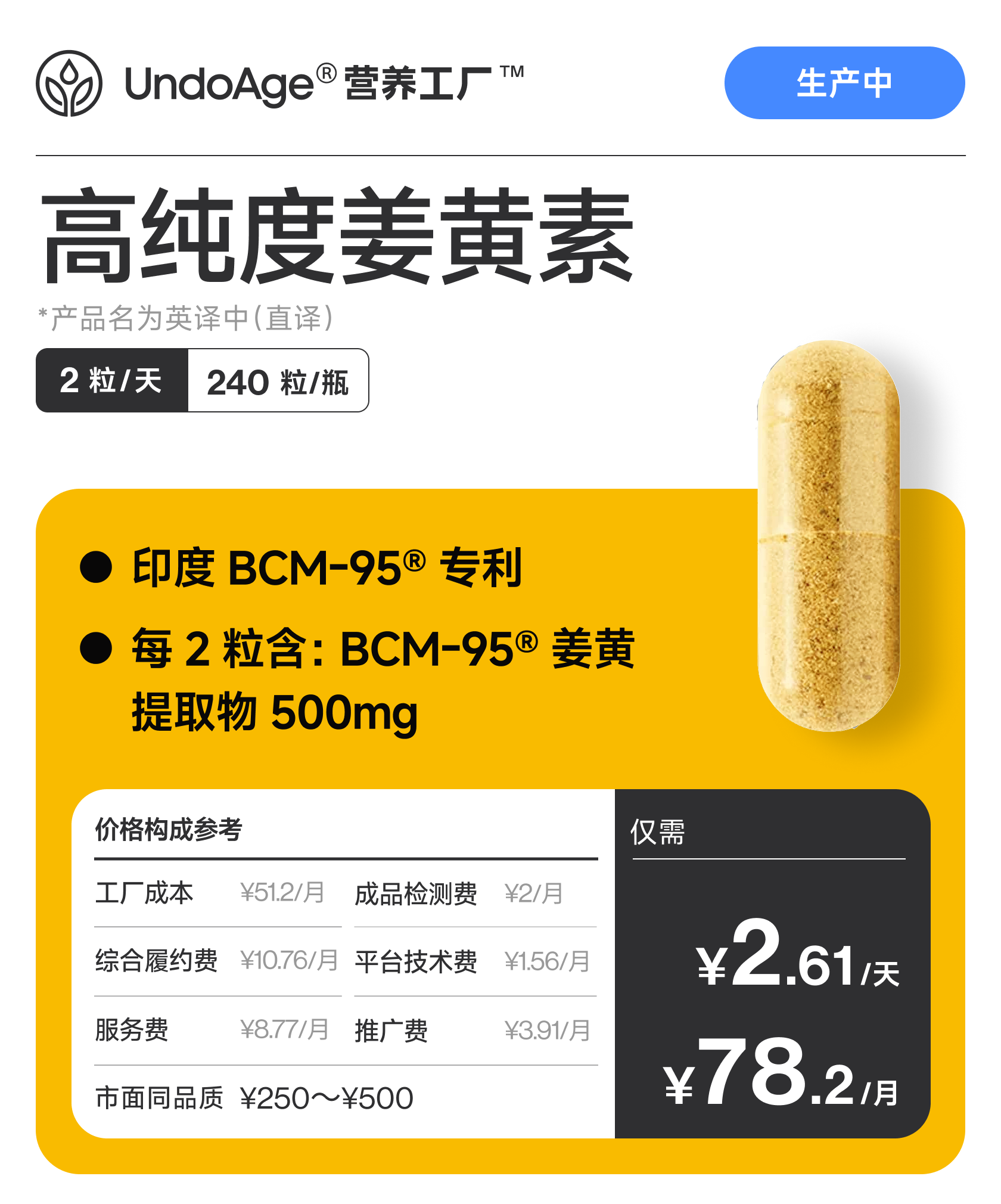 高纯姜黄素｜印度 BCM-95® 专利 *产品名为英译中直译【该批次已售罄，新批次生产中】