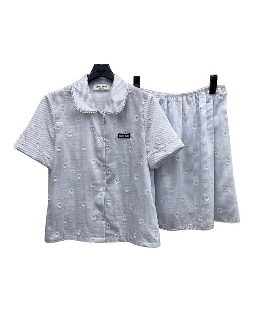 女款花边条纹衬衫半裙套装la017 商品图0