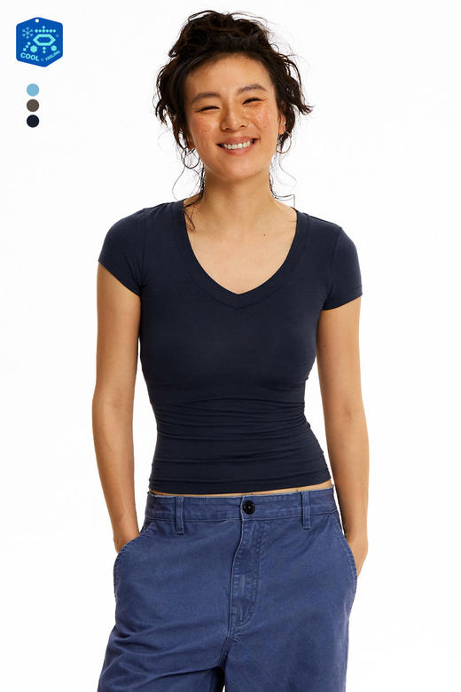 CryingCenter 凉感面料升级版 低饱和糯感V领领短袖上衣 哭喊中心 商品图5