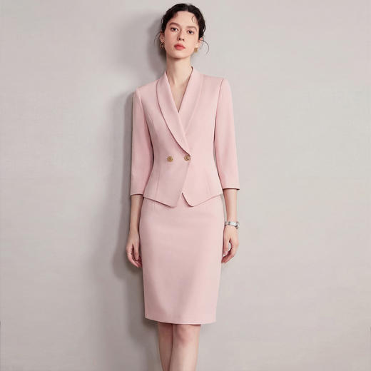IWY/粉色七分袖西装套裙女夏季气质修身通勤正式场合职业裙装6CS37 商品图1