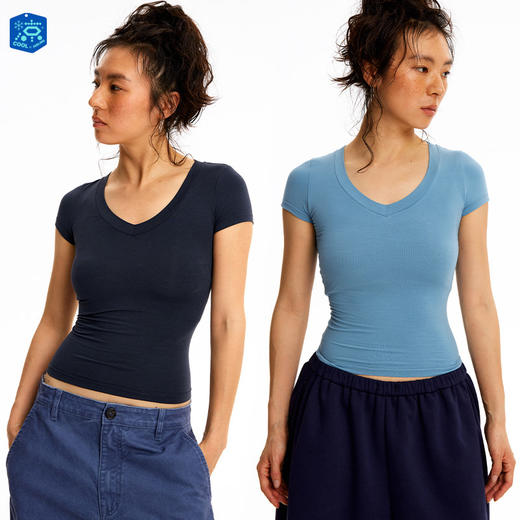 CryingCenter 凉感面料升级版 低饱和糯感V领领短袖上衣 哭喊中心 商品图1