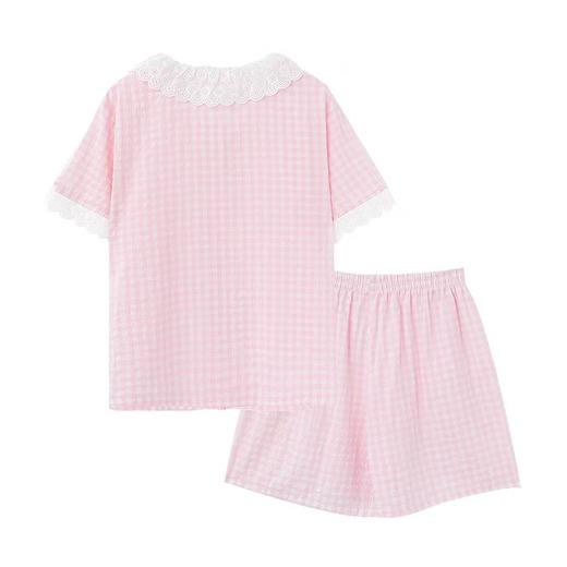 【内衣店庆提前购】3楼安莉芳芬狄诗专柜春夏薄款舒适格纹棉睡衣 女圆领家居服套装FL00495吊牌价499元 商品图2