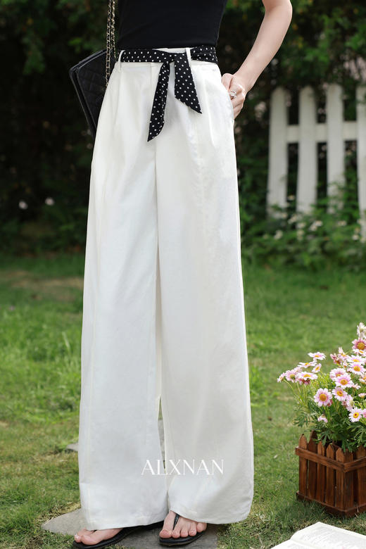 鹿向南「云絮漫行」垂感白色休闲阔腿裤夏新款宽松显瘦长款裤子女 商品图5
