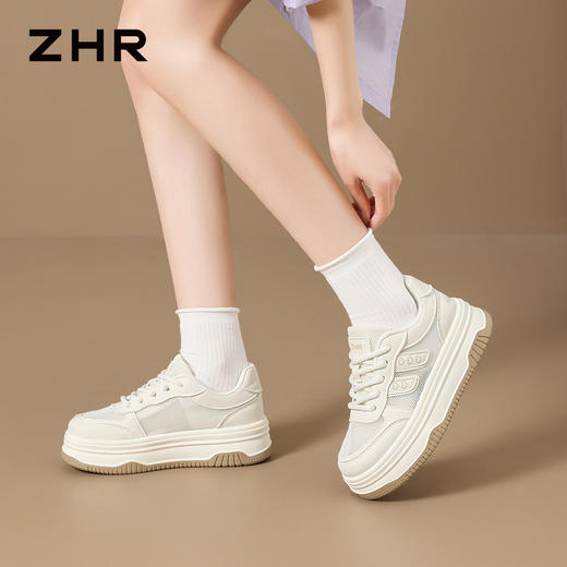 ZHR厚底小白鞋女2026新款夏季透气轻便休闲鞋配裙子百搭软底板鞋 商品图1