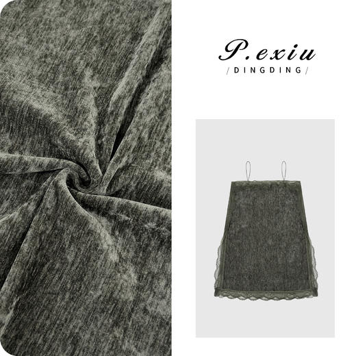 PanYiXiu/潘依绣进口丝绒法式优雅蕾丝拼接侧开叉吊带连衣裙 M9257 商品图0