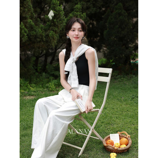 鹿向南「云絮漫行」垂感白色休闲阔腿裤夏新款宽松显瘦长款裤子女 商品图4