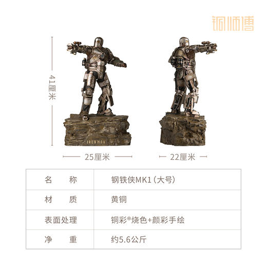 铜师傅《钢铁侠MK1》漫威系列限量手办 客厅桌面铜摆件家居工艺品 商品图4