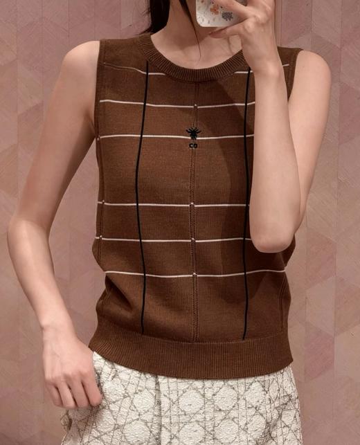 女款条纹刺绣针织背心zo010 商品图3