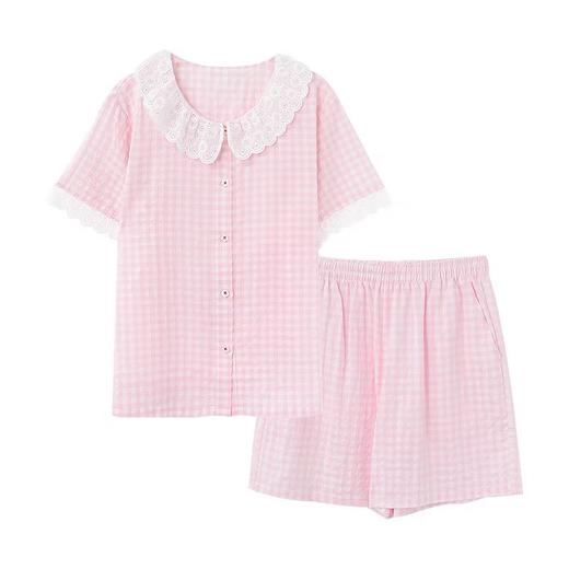【内衣店庆提前购】3楼安莉芳芬狄诗专柜春夏薄款舒适格纹棉睡衣 女圆领家居服套装FL00495吊牌价499元 商品图1