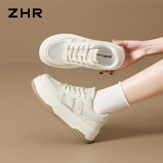 ZHR厚底小白鞋女2026新款夏季透气轻便休闲鞋配裙子百搭软底板鞋 商品图0