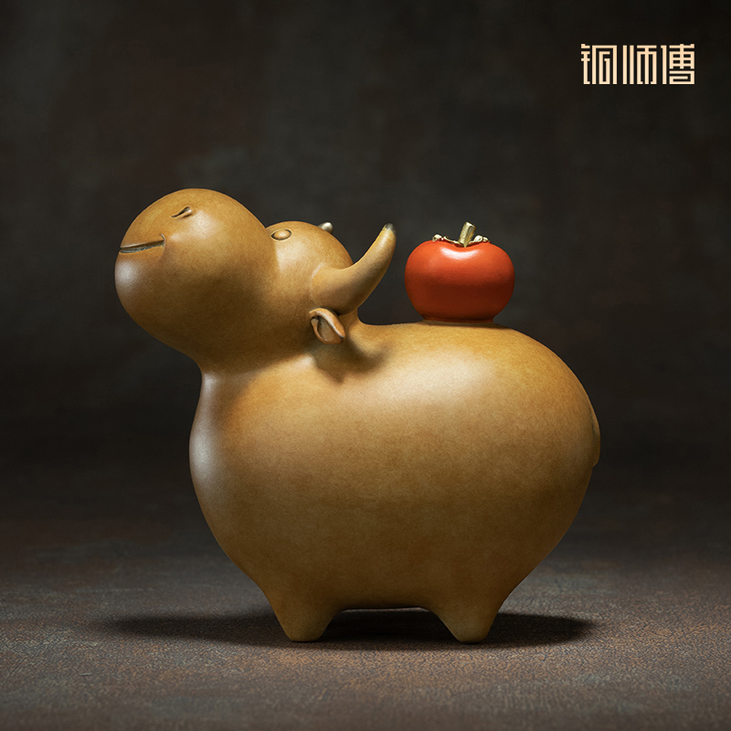 铜师傅 全铜摆件《牛柿》家居饰品 铜工艺品 礼品 摆件