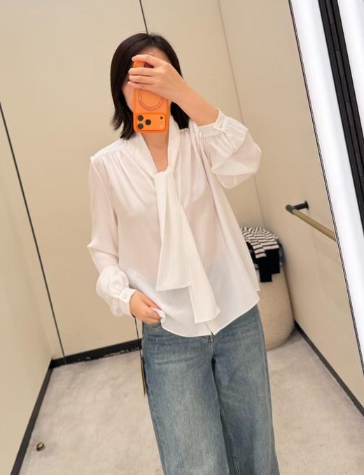女款蝴蝶结丝质长袖衬衫ba 商品图3