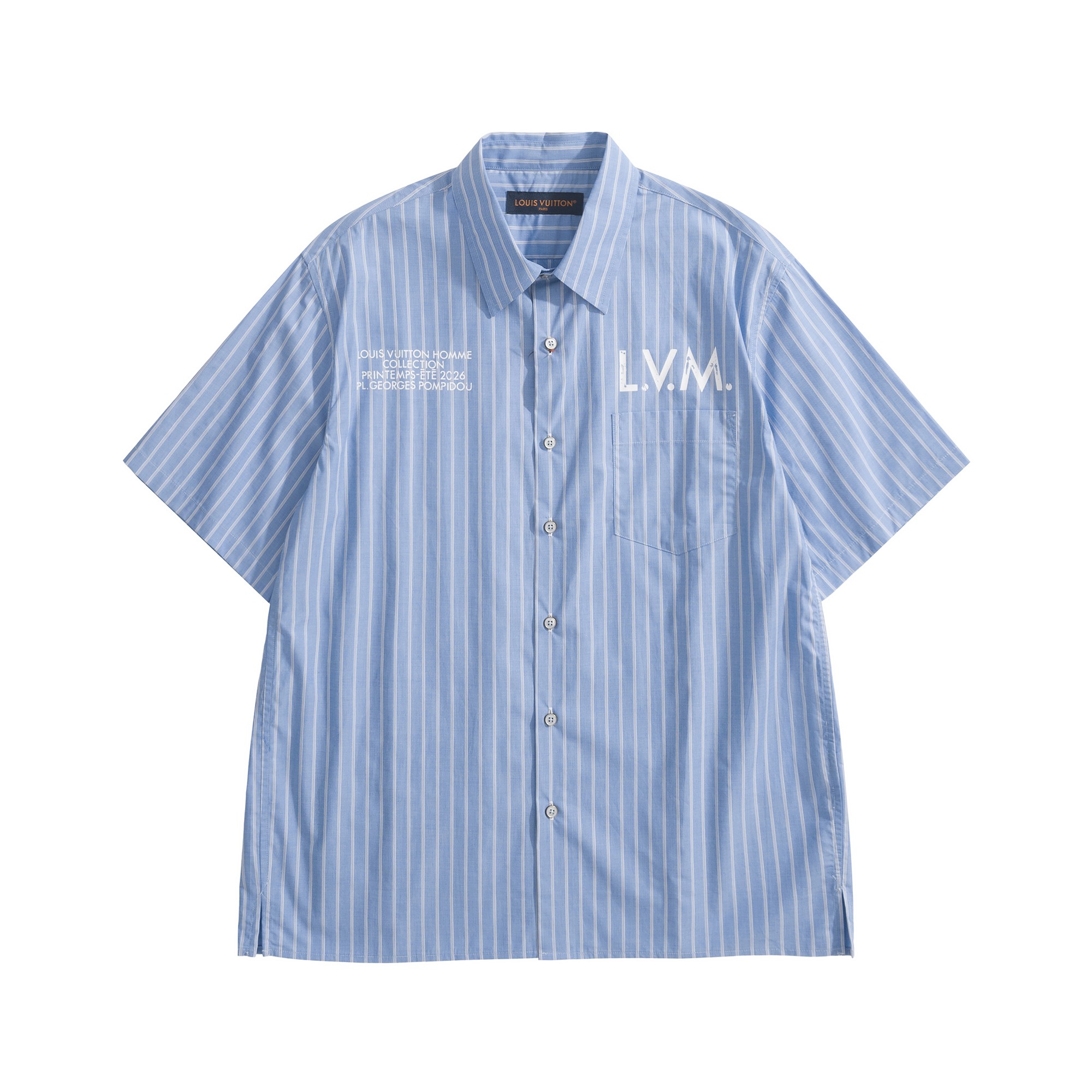 男款棉质府绸印花短袖衬衫la