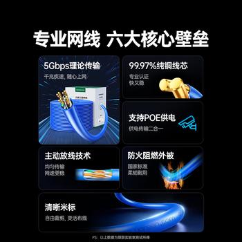 绿联六类千兆网线【0.57±0.008mm纯铜线芯】CAT6类非屏蔽双绞线 家装网络POE监控工程箱线100米 11257 商品图5